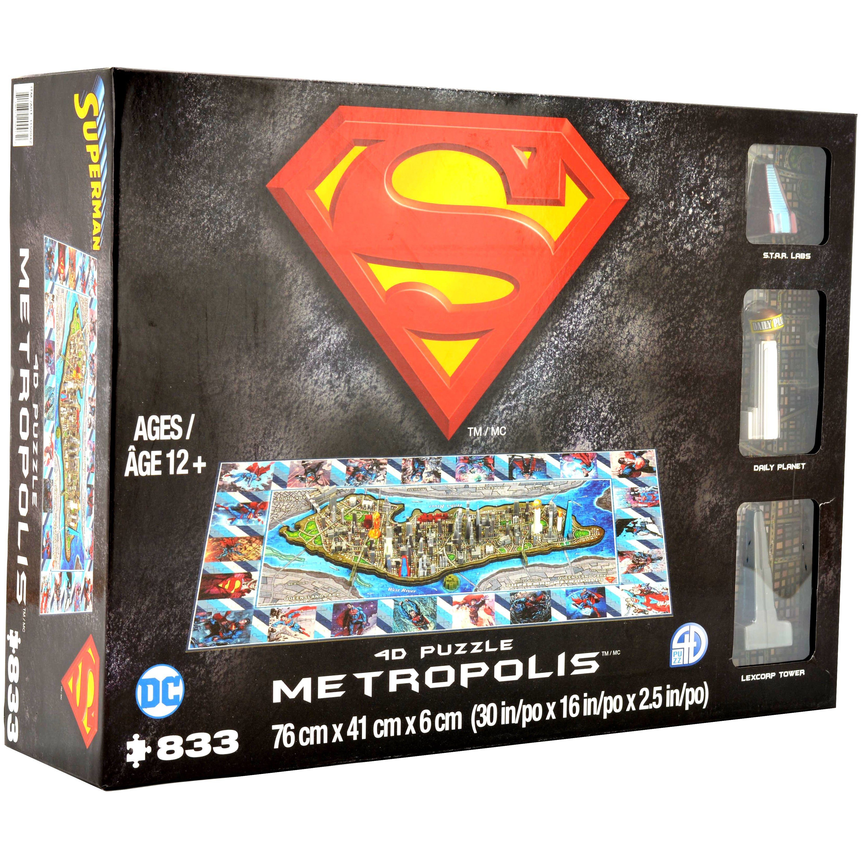 Cityscape Superman 4D Jig Saw Puzzle / Metropolis / DC Comics / Topographical Map Puzzle / 833 Piece / Ages 12+