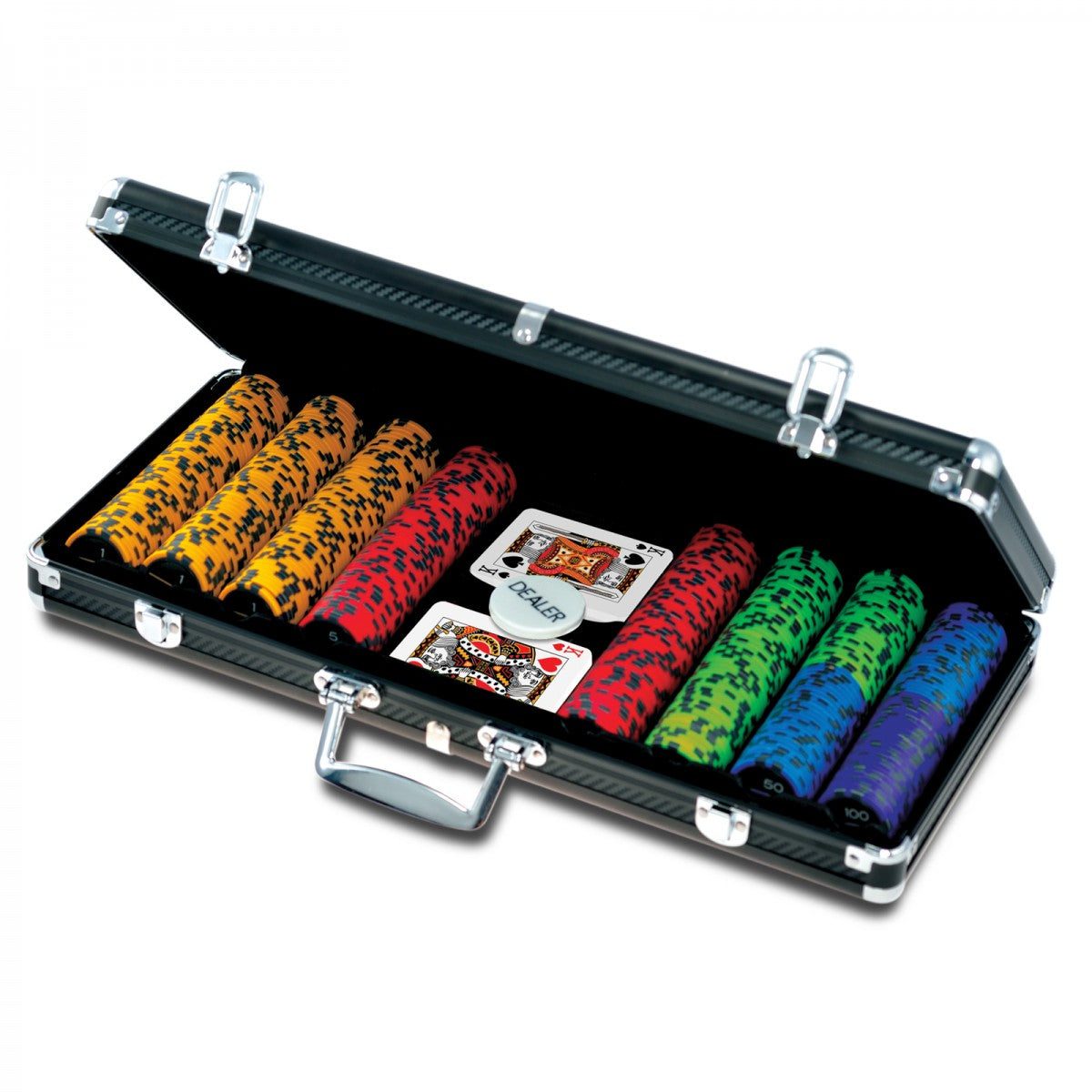 Pro Proker Chips with Case / 400 Piece Set / Carbon Fiber Poker Chips / 2 Decks of Cards **DEALS**