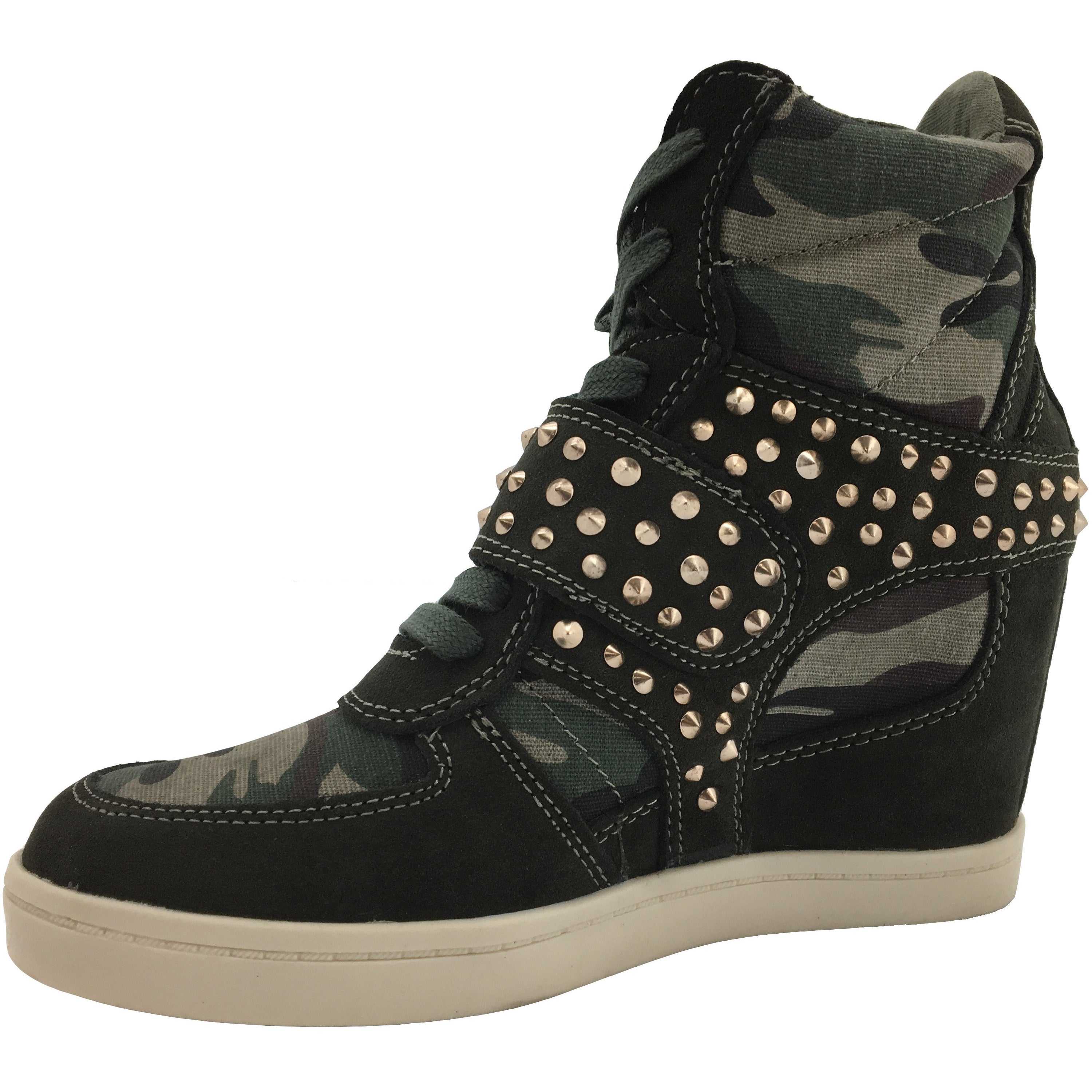 Zigi Soho Women's Studded Wedge Heeled Shoe / Green Camo / Fashion Sneaker / Various Sizes
