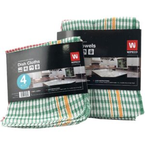 Multi pack Dish cloth bundle with a brighlly multicolored Plaid design for basic kitchen cleaning