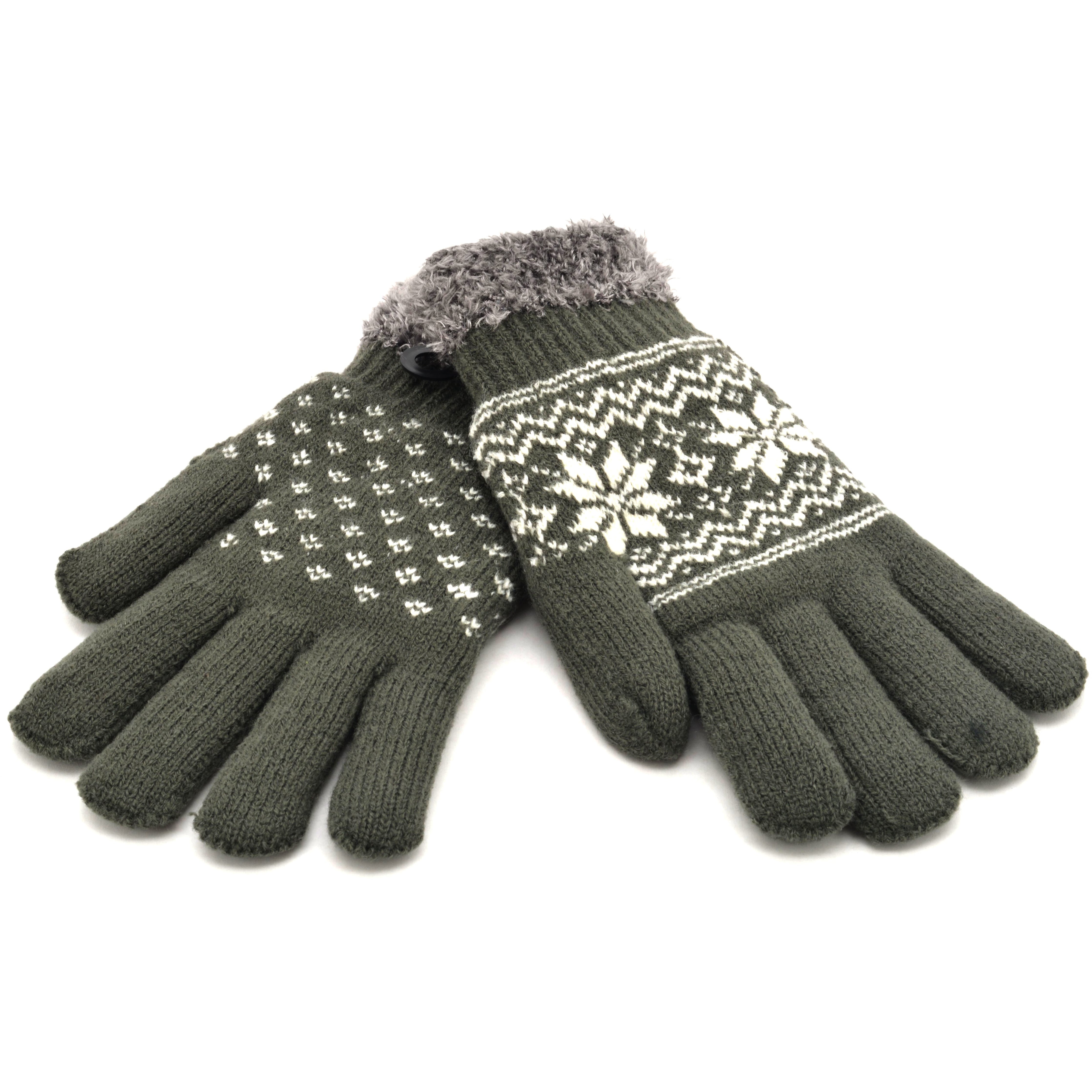 D&Y Ladies Knit Winter Gloves / Snowflake Design / Chenile Lining / One Size