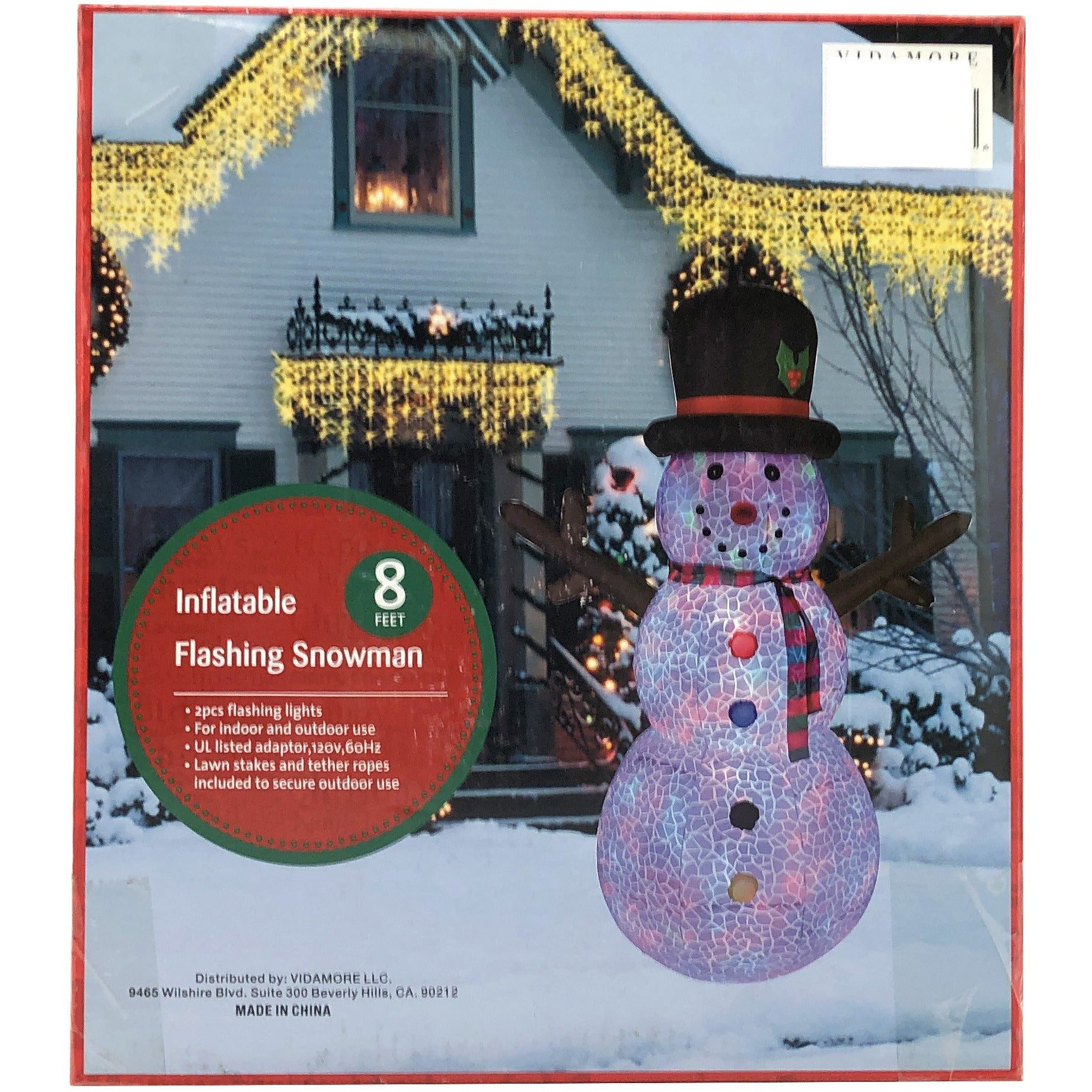 8 Foot Inflatible Snowman with Flashing light set inside for front yard christmas deocration