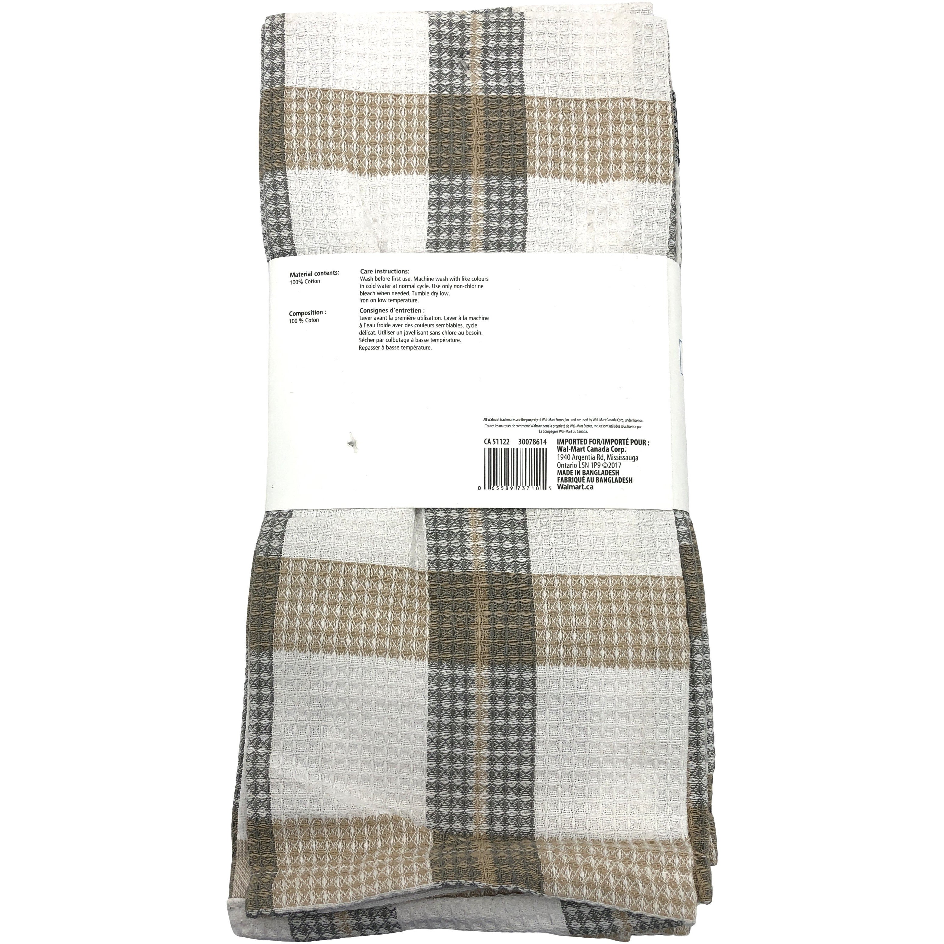 Waffle weave Kitchen tea towels in Black and grey plaid and Brown and Grey plaid