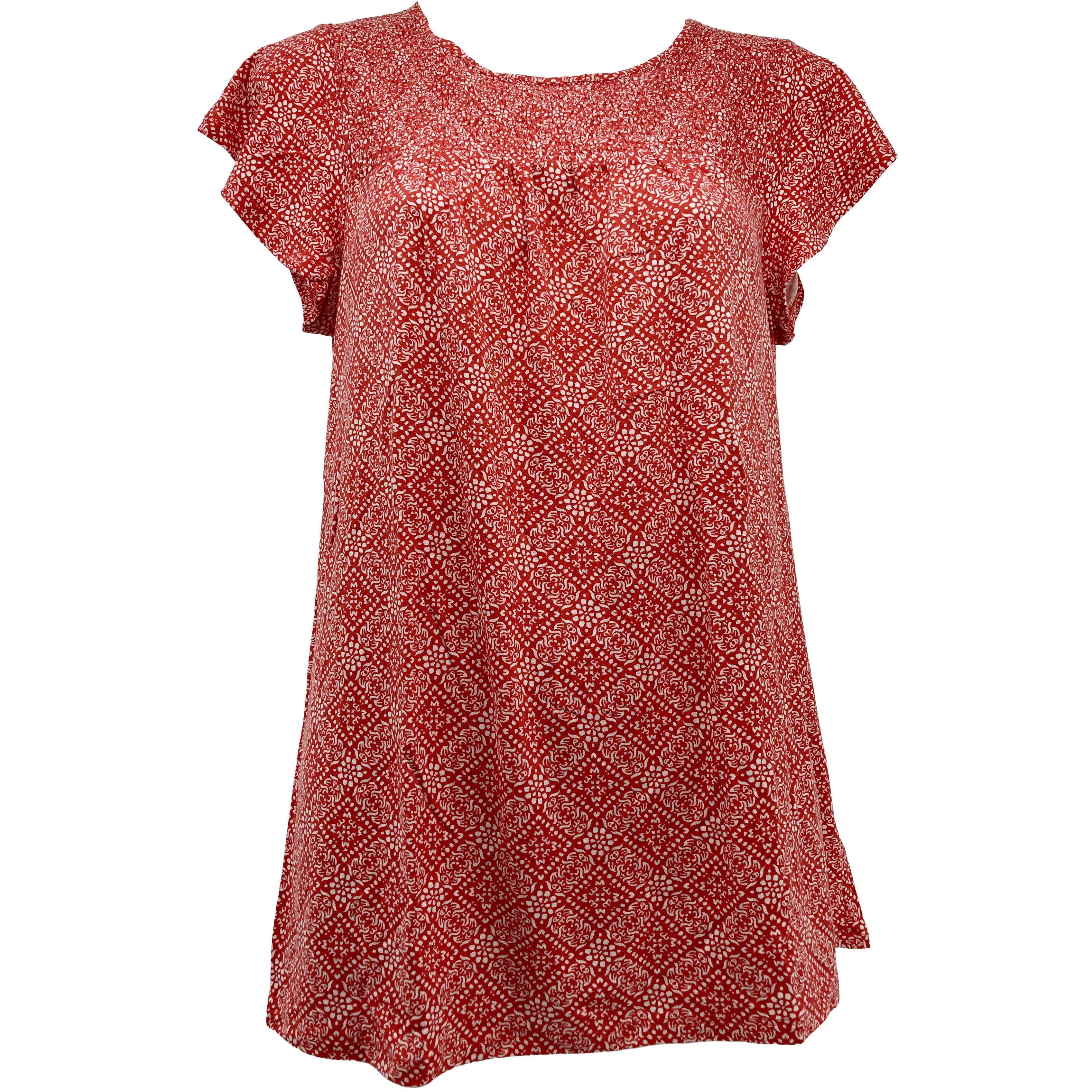 Hilary Radley Women's Short Sleeve Blouse / Patterned Top / Red & White / Various Sizes