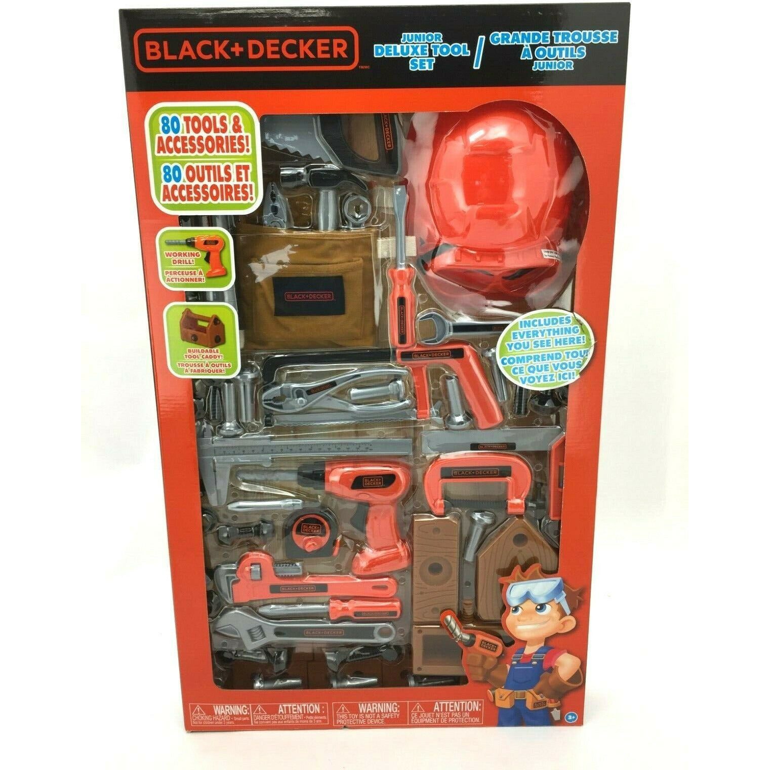 Black and Decker 80 Piece Kid Tool Set including kids size Hard Hat construction helmet