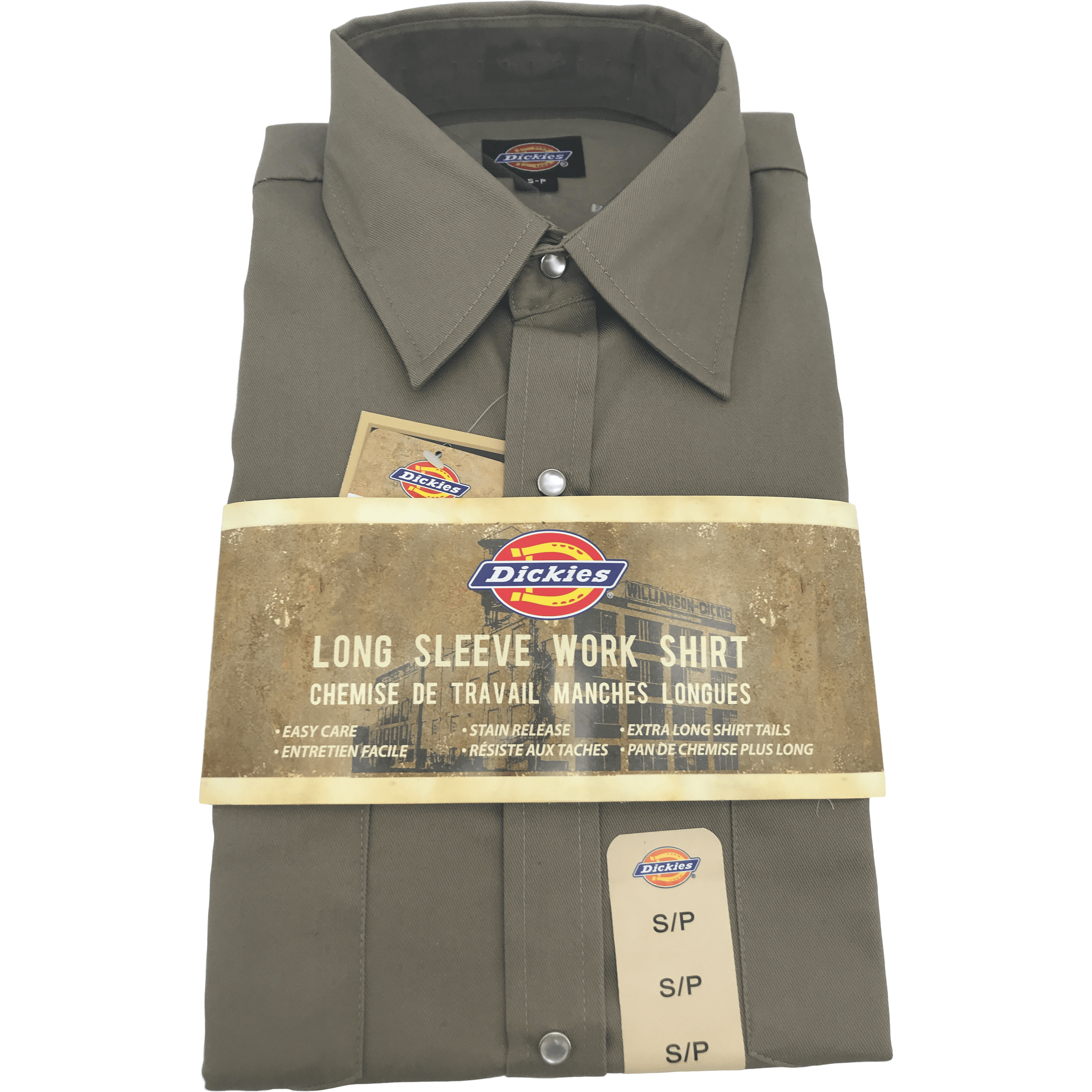 Dickies Long Sleeve Work Shirt / Easy Clean / Extra Long Shirt Tails / Khaki