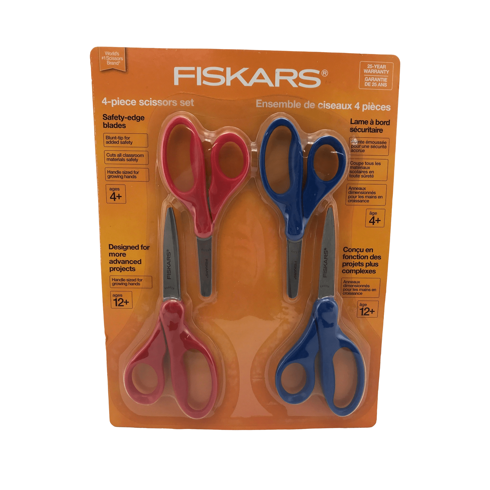 Fiskars 4 peice scissor set for kids classroom saftey edge and blunted tips