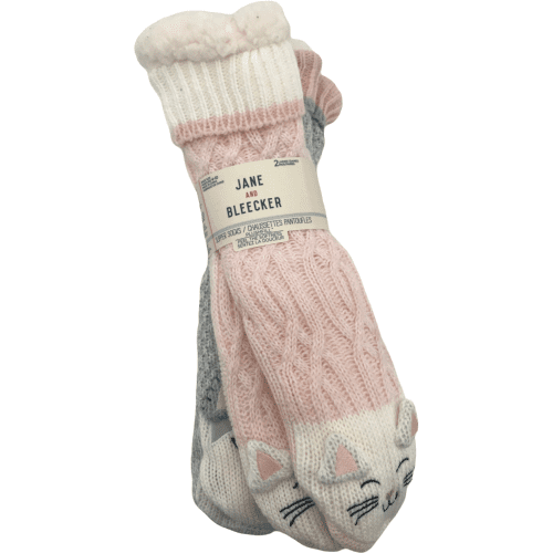 Jane and  Bleecker Ladies Slipper Socks / 2 Pairs / Pink and Grey