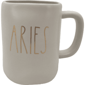 Rae Dunn "Aries" Coffee Mug / White with Gold / Large Lettering / Astrological Sign
