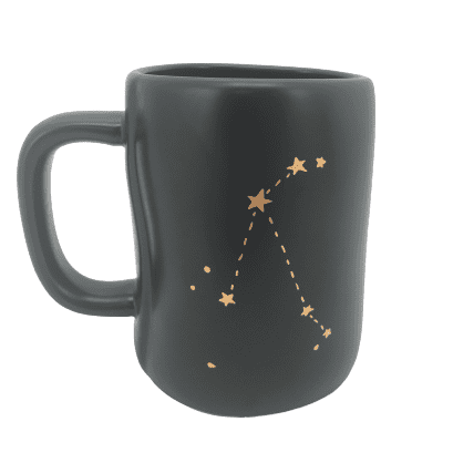 Rae Dunn "Aries" Coffee Mug  / Matte Black with Gold / Astrological Sign
