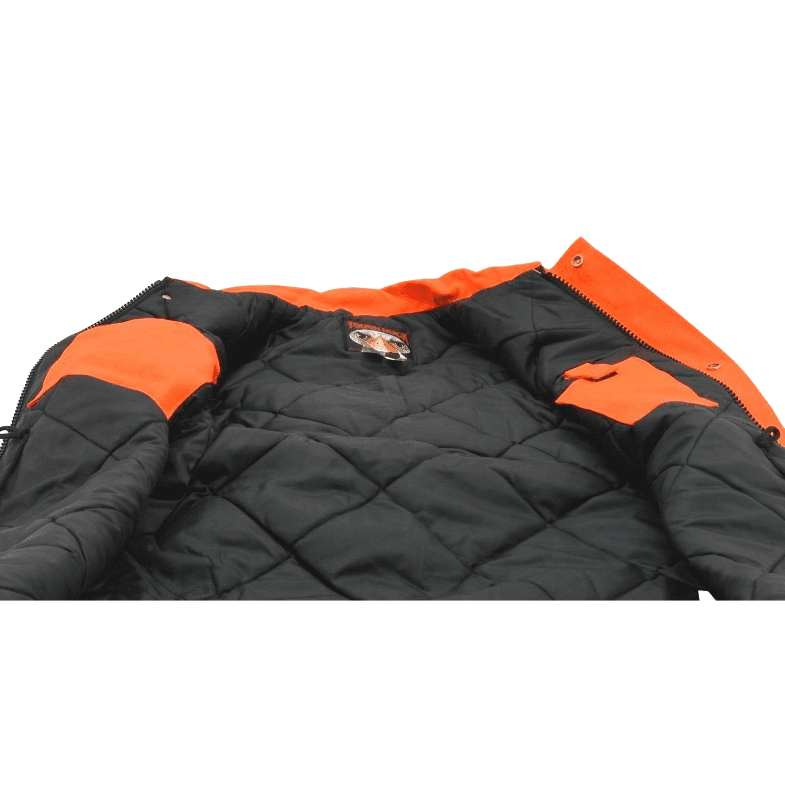 Tough Duck men's work jacket High Vision Orange with Sasfety Stripes in size medium