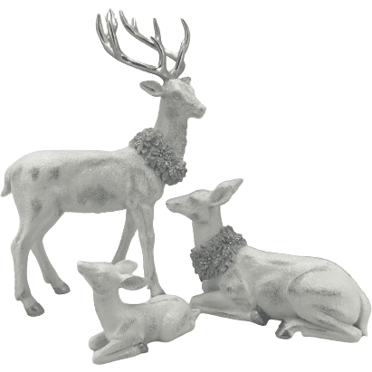 Christmas Themed Decorative Deer: Set of 3 / White with Sparkles