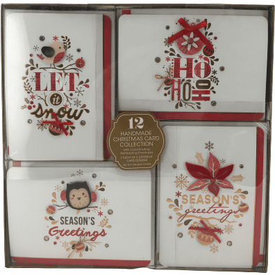 12 Handmade Red & Gold Themed Christmas Cards