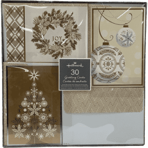 30 Hallmark Christmas Greeting Cards: Gold and White Themed