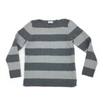 Bleu Gray Women's Sweater / Size Small /  Boat Neck Collar / Grey Striped