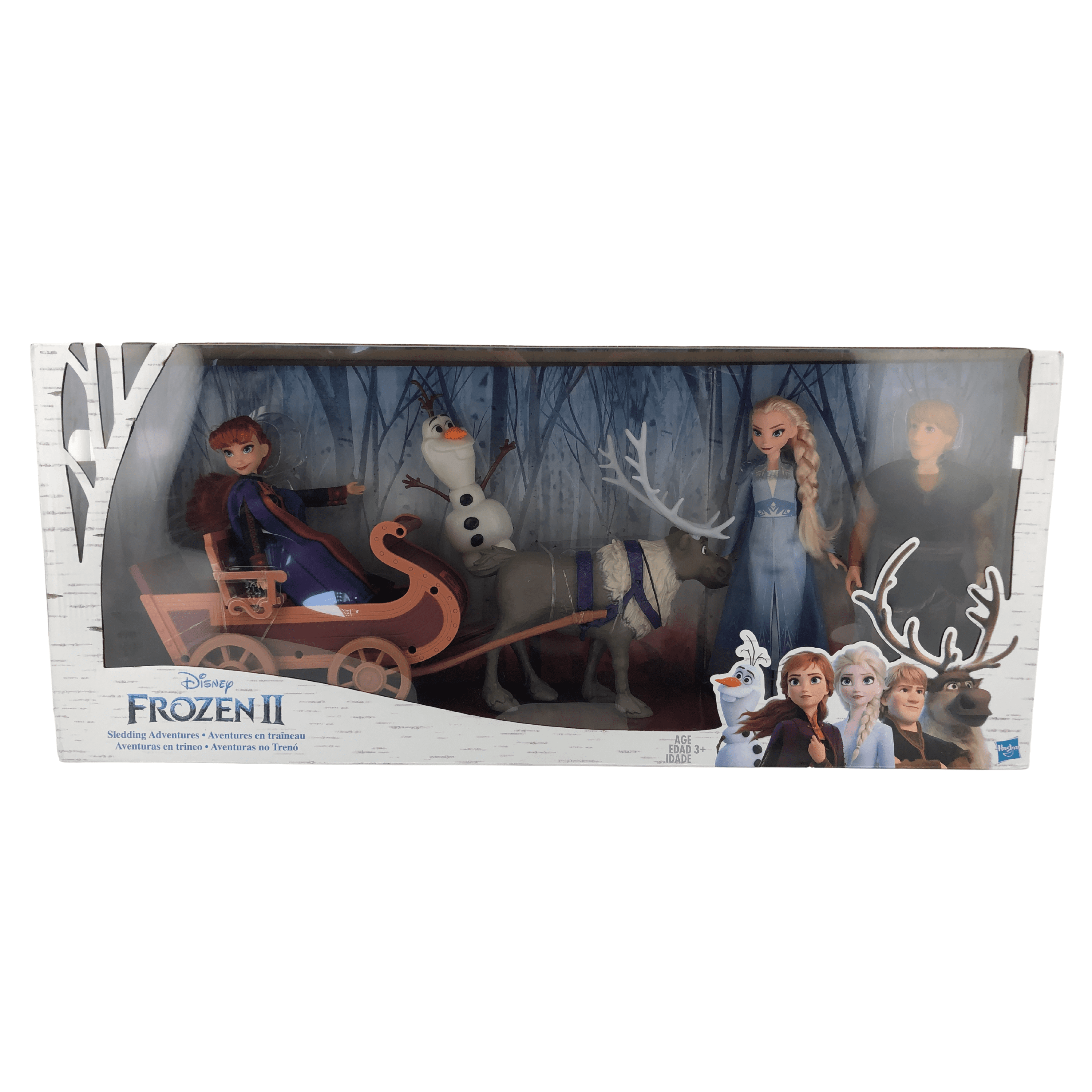 Frozen 2 Sledding playset with 5 figures including Anna, Elsa, Kristsoff, Sven, and Olaf. Deals