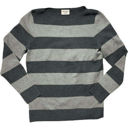 Bleu Gray Women's Sweater: Light Grey and Dark Grey Stripes: Size S