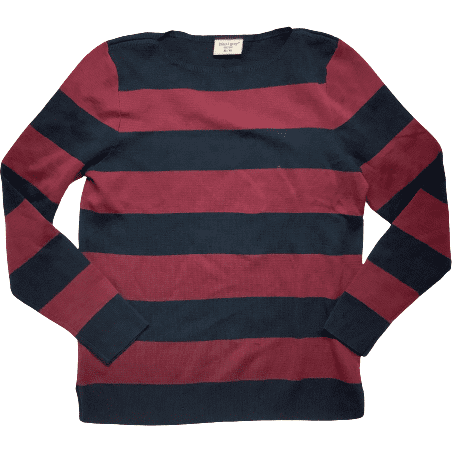 Bleu Gray Women's Sweater: Burgundy and Navy Stripes: Size M