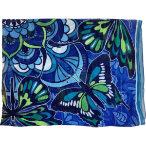 Gift Craft Women's Square Scarf: Blue and Green: Butterfly