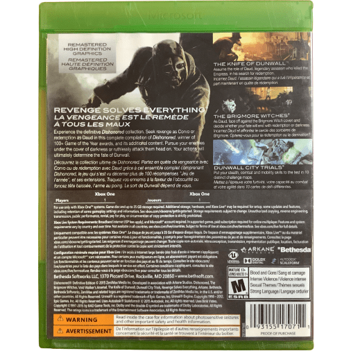 Xbox One "Dishonored: Definitive Edition" Game: Video Game: Opened
