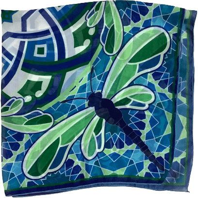 Gift Craft Women's Square Scarf: Blue and Green: Dragonfly