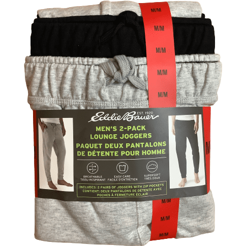 Eddie Bauer Men's Lounge Joggers / 2 Pack / Grey and Black / Various Sizes