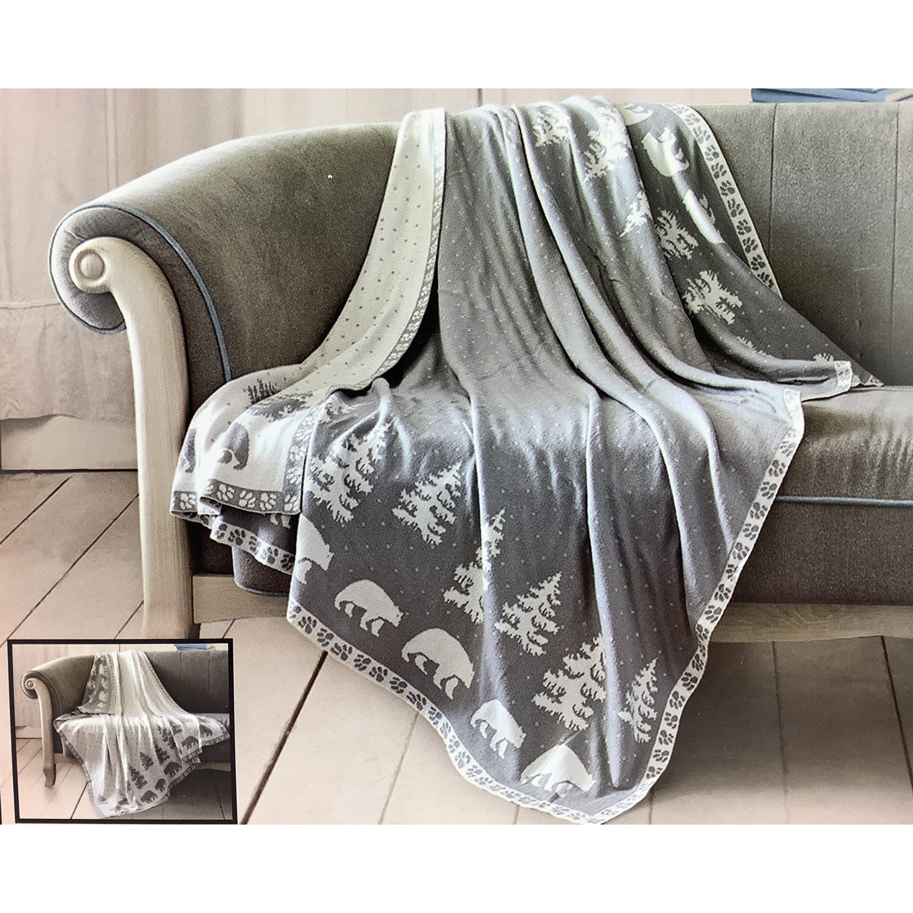 Virah Bella Knitted Throw: Home Decor: Winter Theme: Grey and White