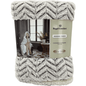 Regal Comfort Hooded Sherpa Throw: Chevron Pattern: Cream