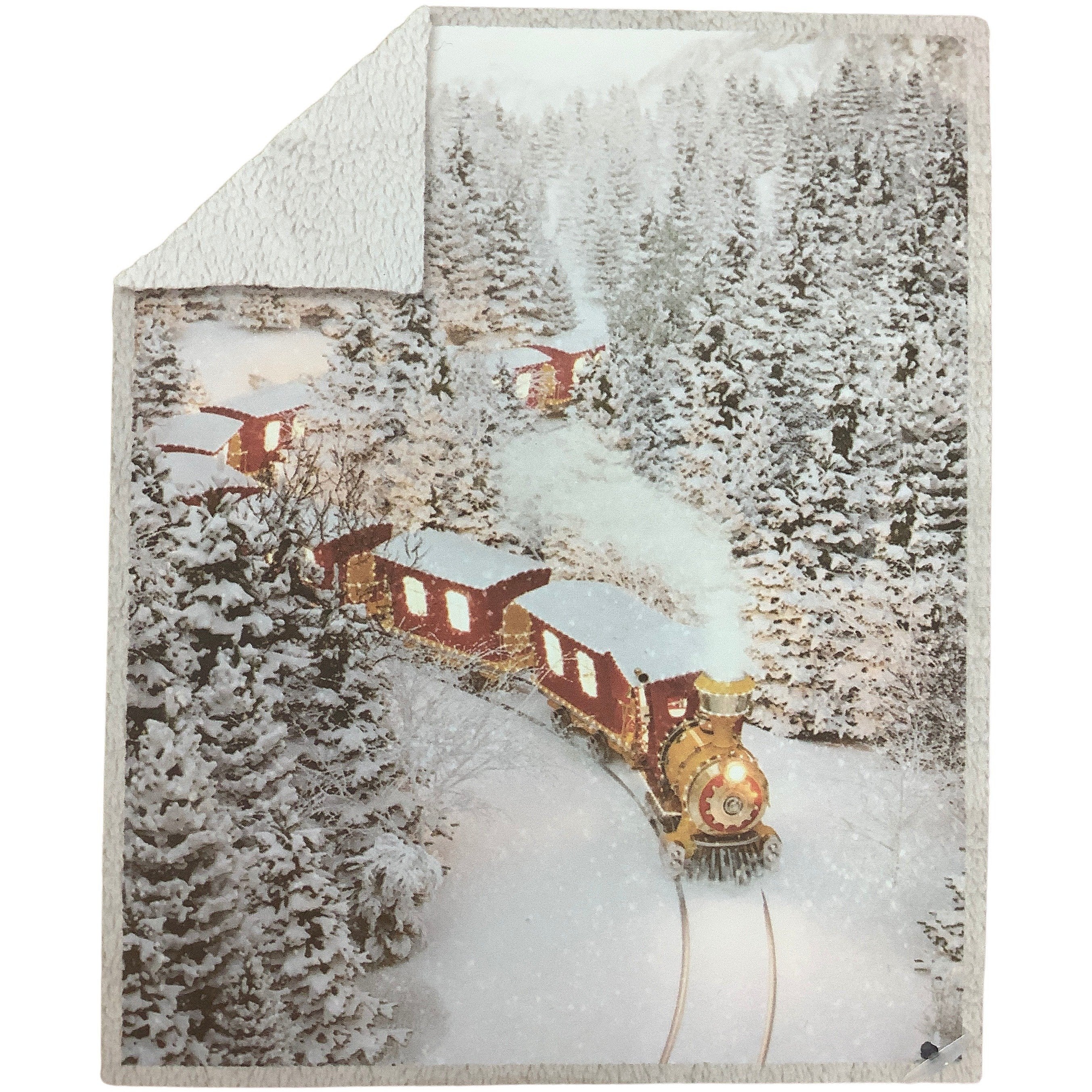 Safdie & Co. Holiday Throw Blanket: Holiday Train: Sherpa Throw