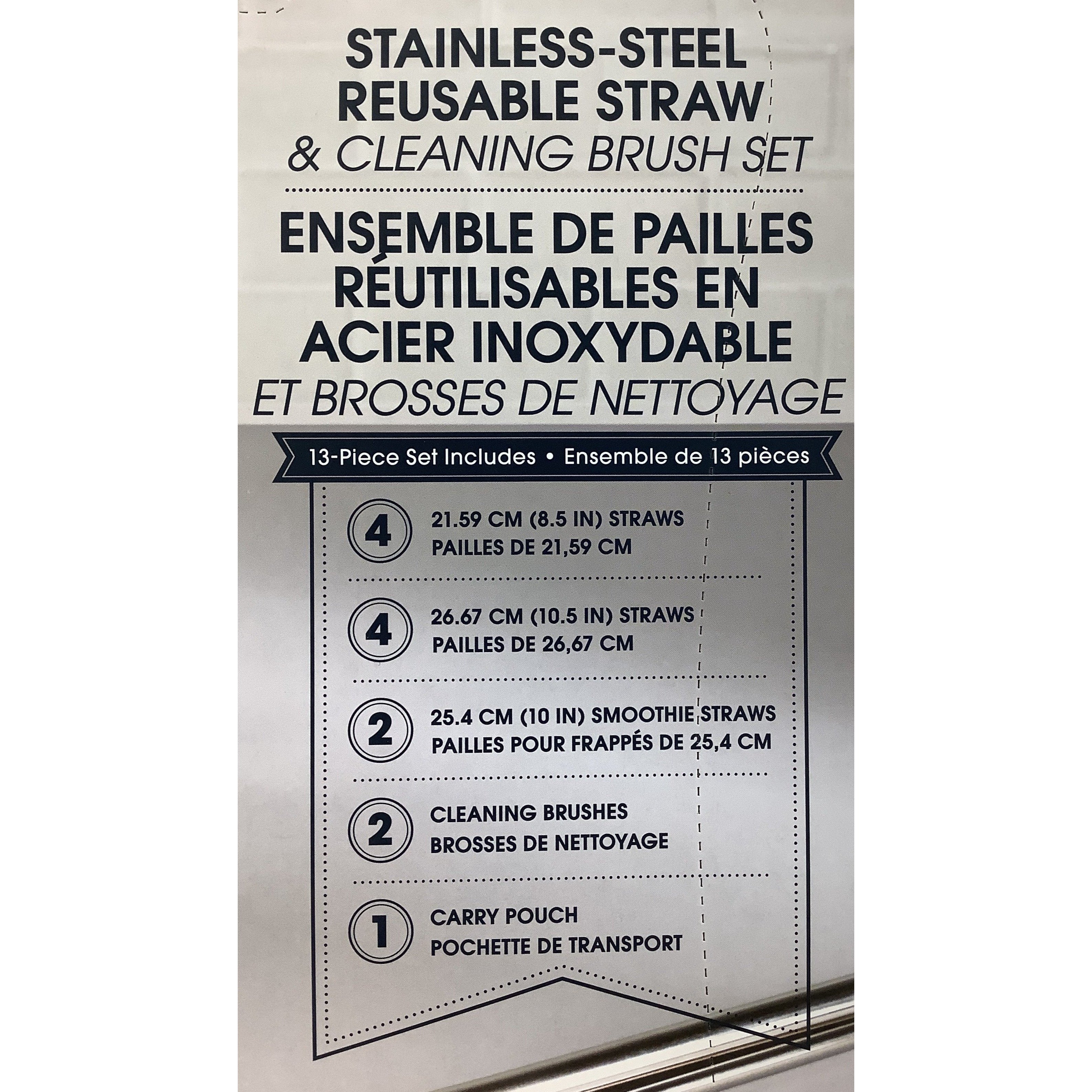 Manna Stainless Steel Reusable Straw Set / 13 Piece Bundle / Dishwasher Safe / Various Sizes
