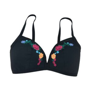 Sunseeker Women's Black with Flowers Bathing Suit Top : Plus Cup Bikini Top