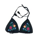 Sunseeker Women's Black with Flowers Bathing Suit Top : Sliding Triangle Bikini Top
