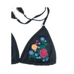 Sunseeker Women's Black with Flowers Bathing Suit Top : Sliding Triangle Bikini Top1