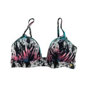 Sunseeker Women's Black with Pink & Blue Bathing Suit Top : Plunge U Wire Bikini Top
