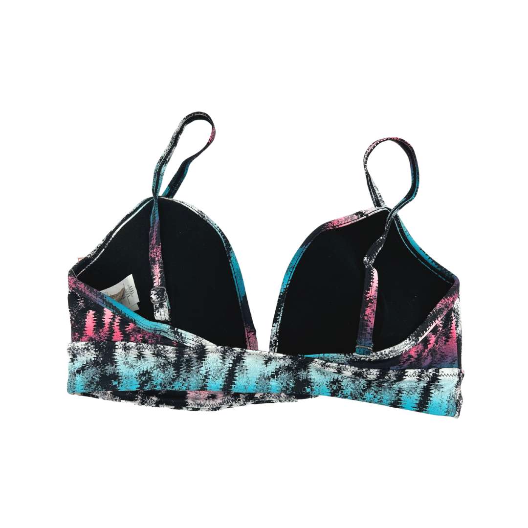 Sunseeker Women's Black with Pink & Blue Bathing Suit Top : Plunge U Wire Bikini Top1