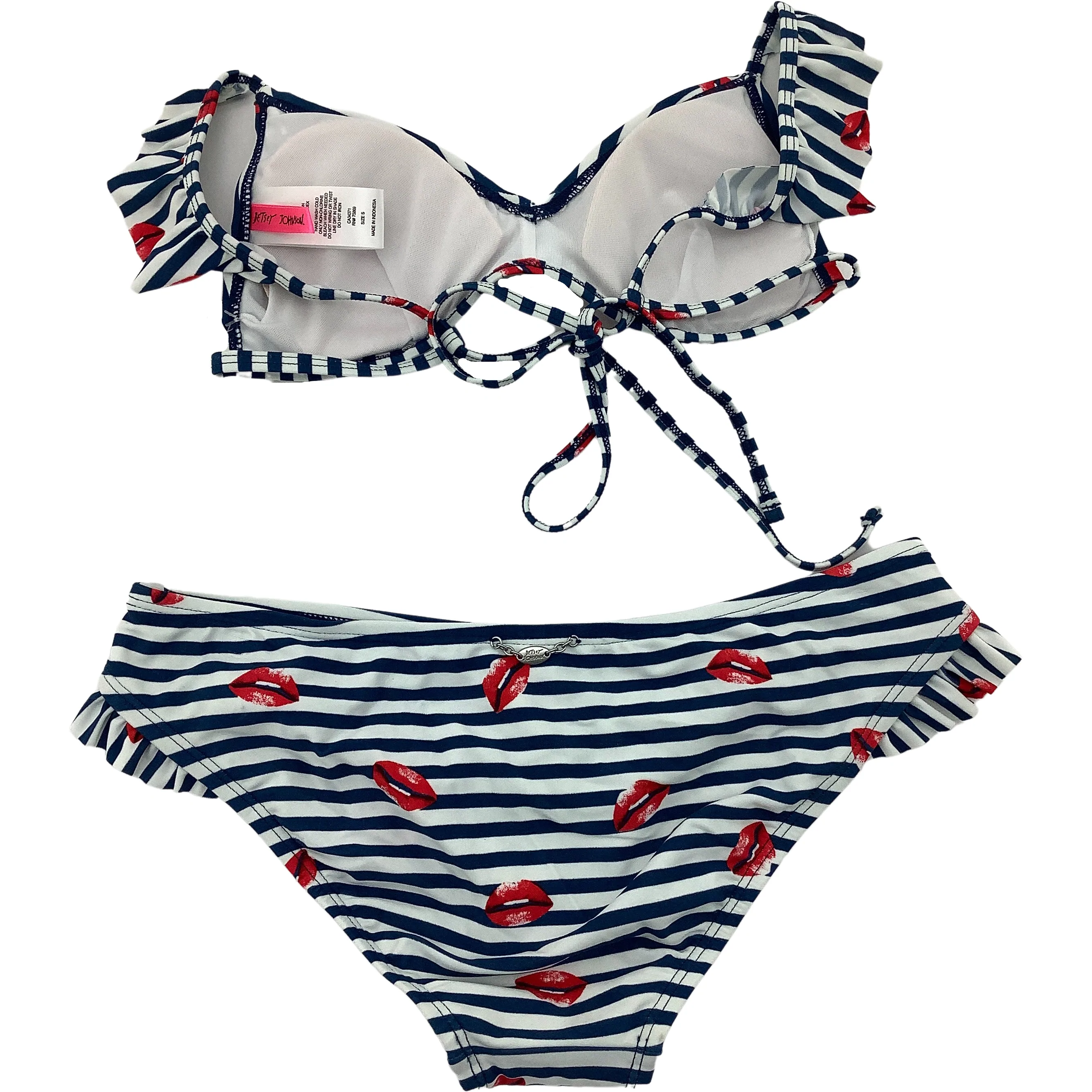 Betsey Johnson Women's Bathing Suit / Bikini Style Swim Suit / Size S / White and Blue