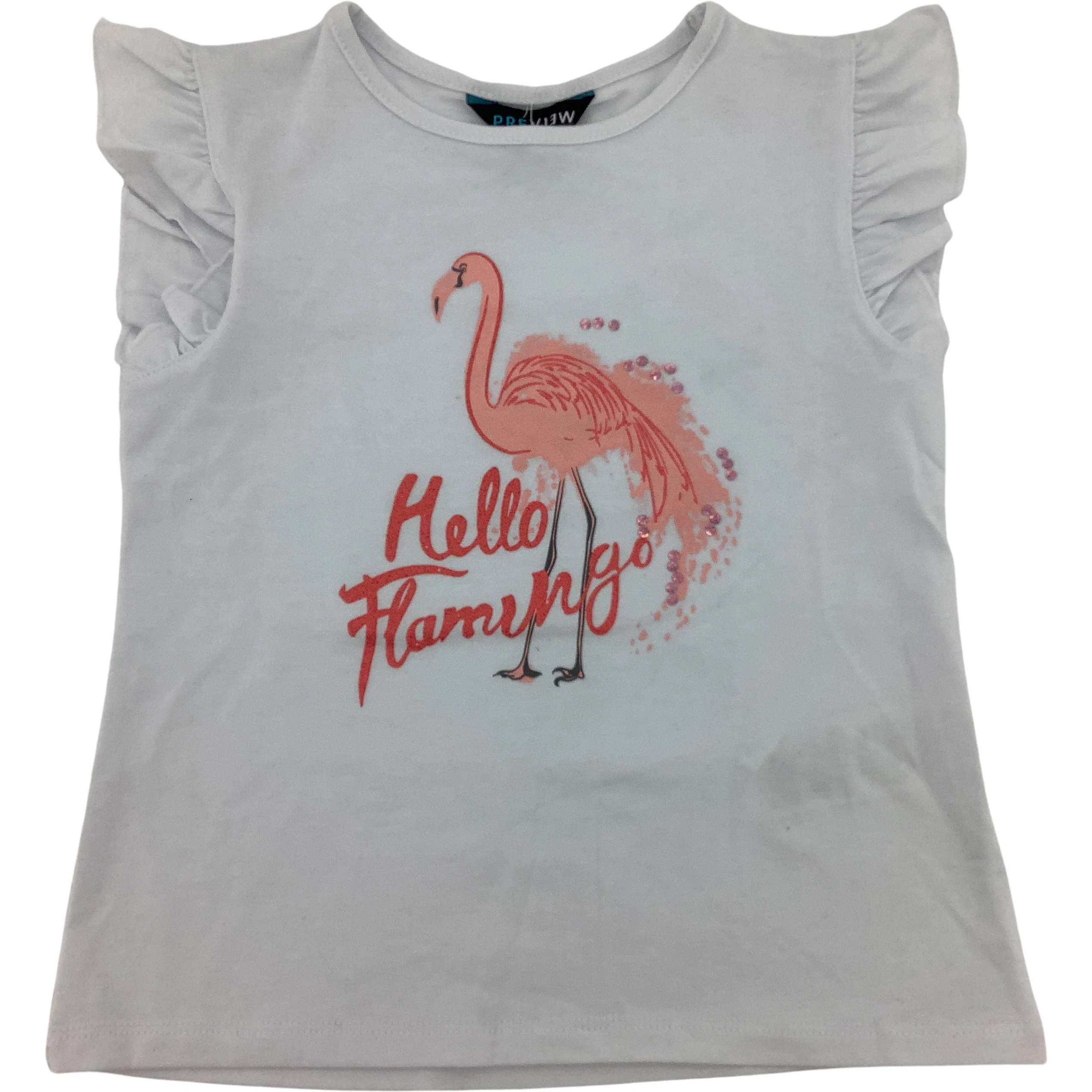 Preview Girl's T-Shirt / White / Flamingo Theme / Kid's Summer Clothes / Size 4