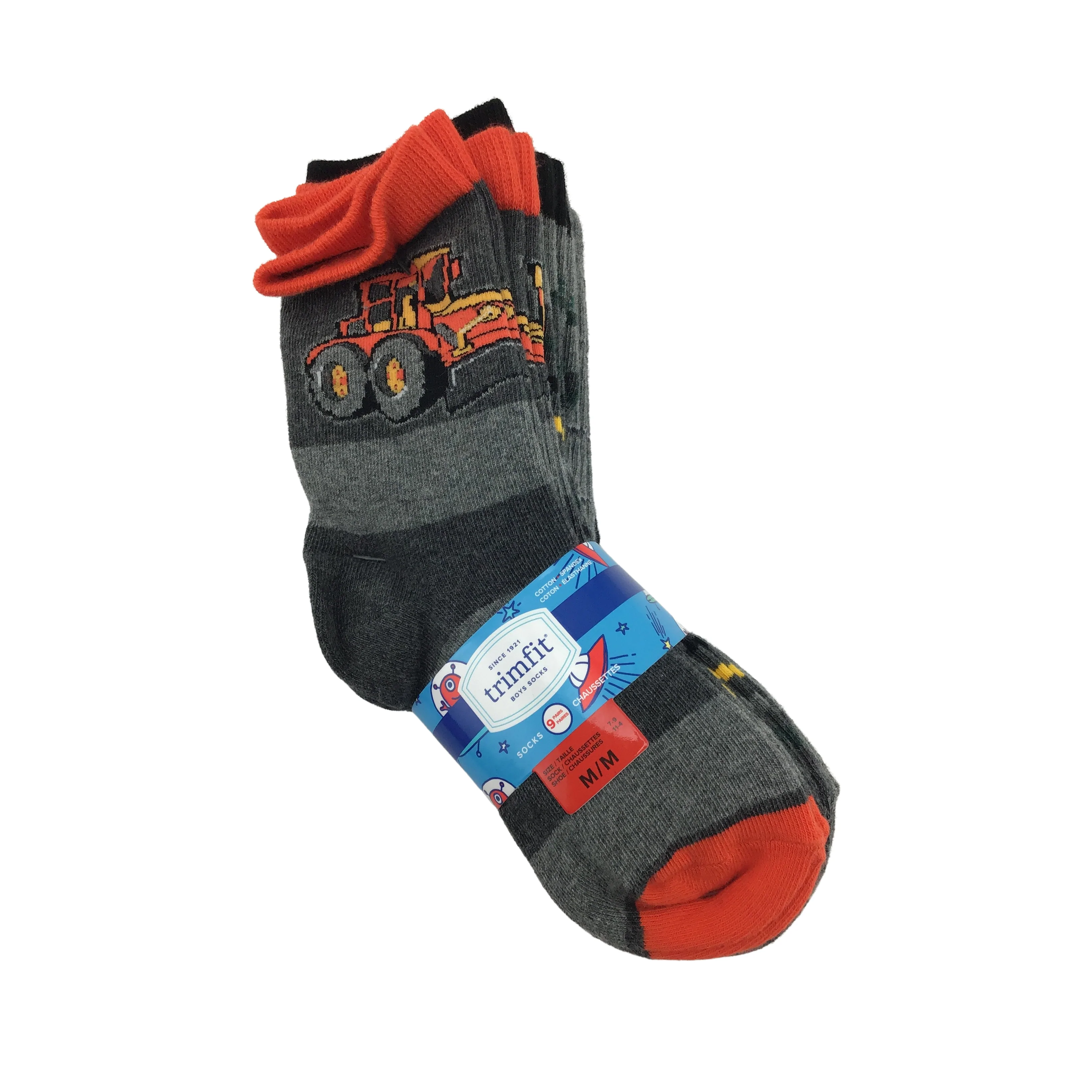 Trimfit Boy's Socks/ 9 Pairs / Medium / Construction Themed