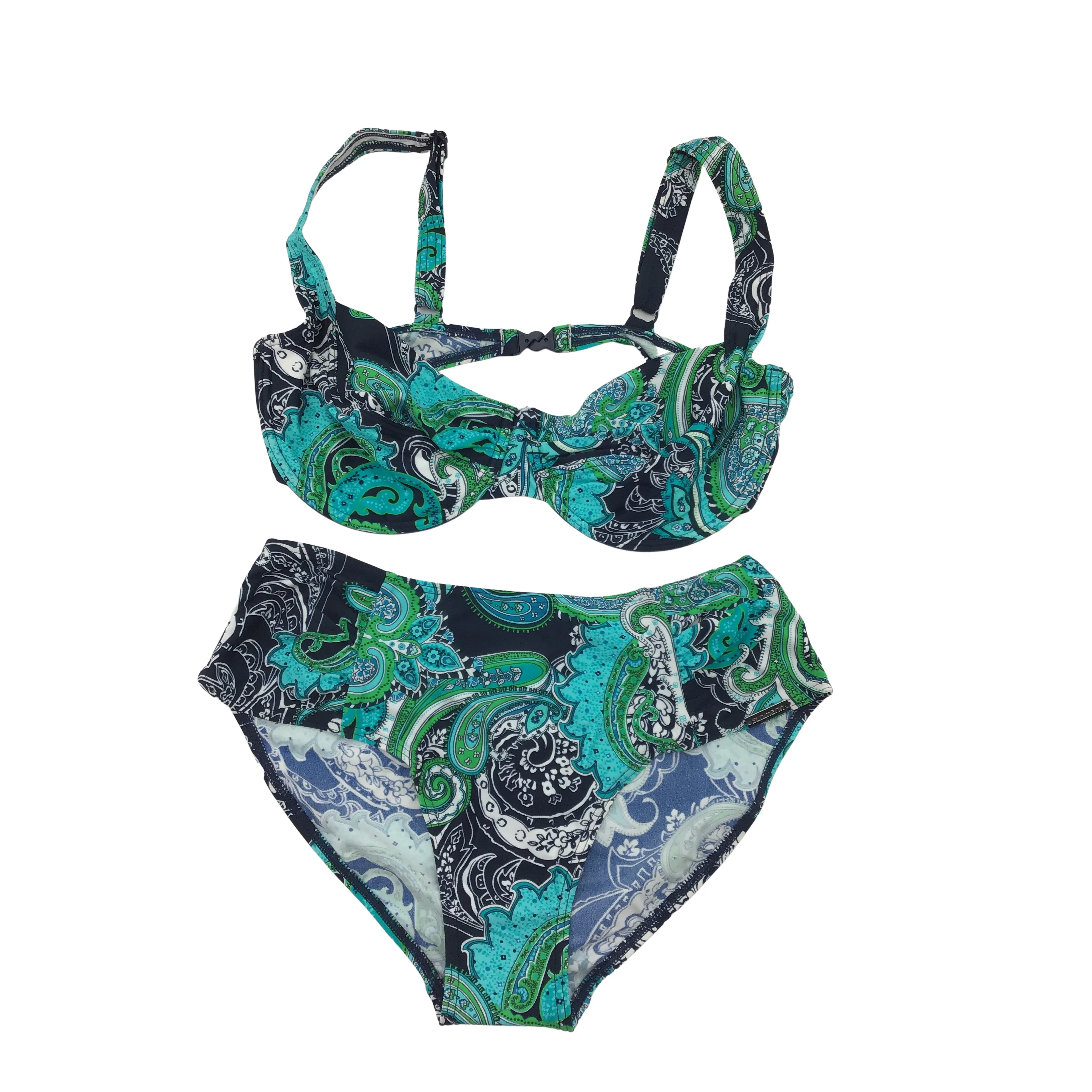 Sunmarin Women's Bathing Suit: Bikini/ Aqua and Green / 10E