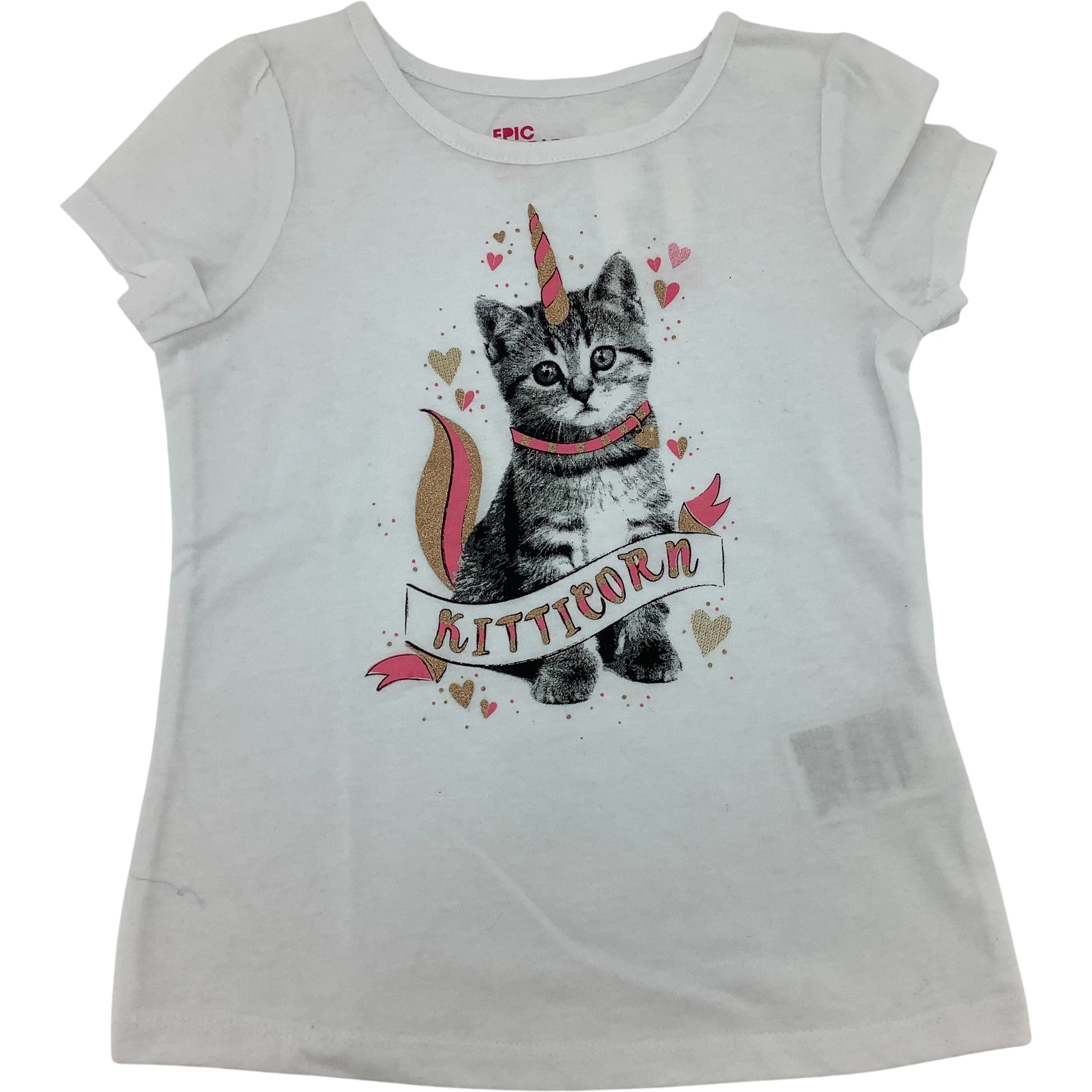 Epic Thread's Girl's T-Shirt / White / Cat Theme / Kid's Summer Clothes / Size 4T
