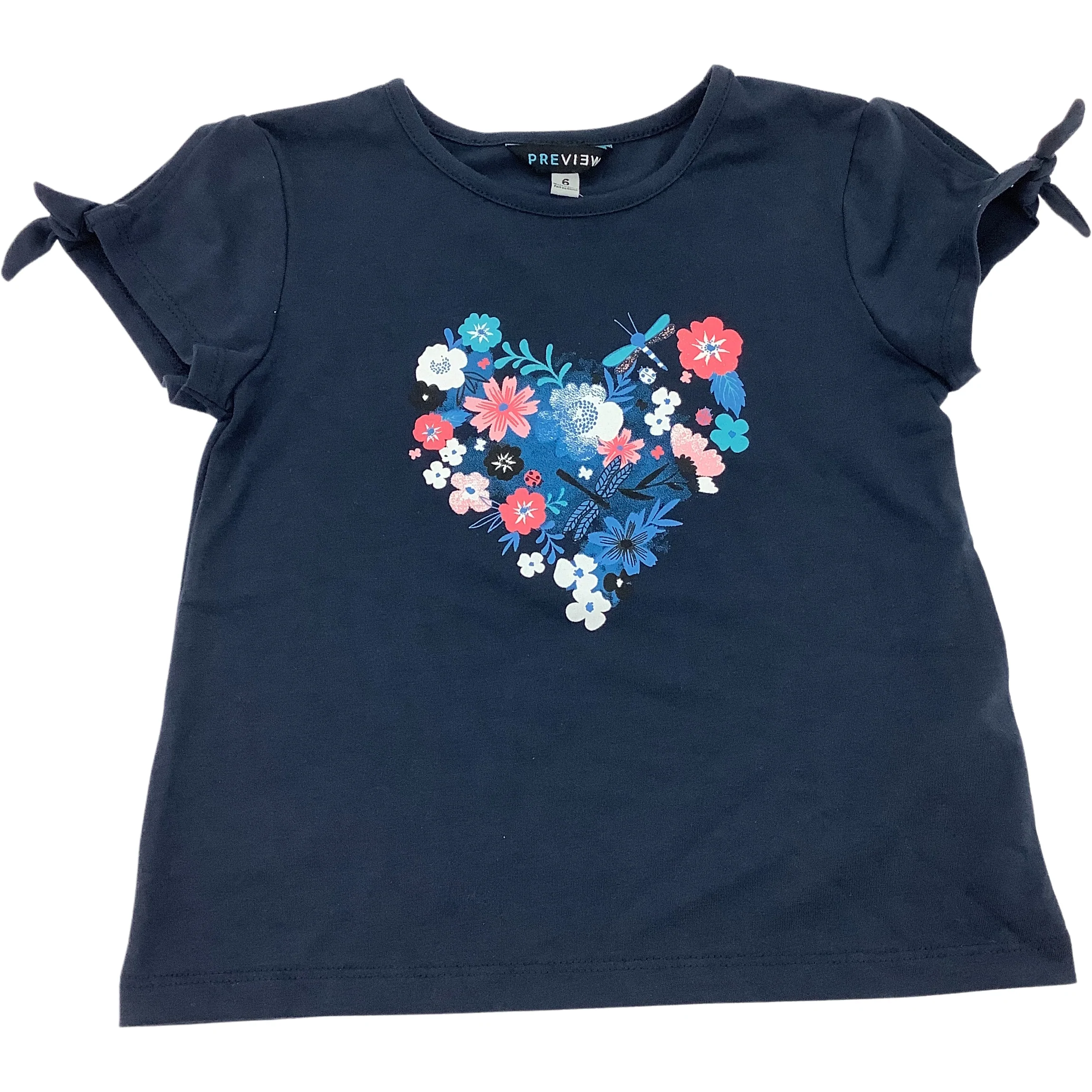 Preview Girl's T-Shirt / Blue / Heart / Kid's Summer Clothes / Size 6