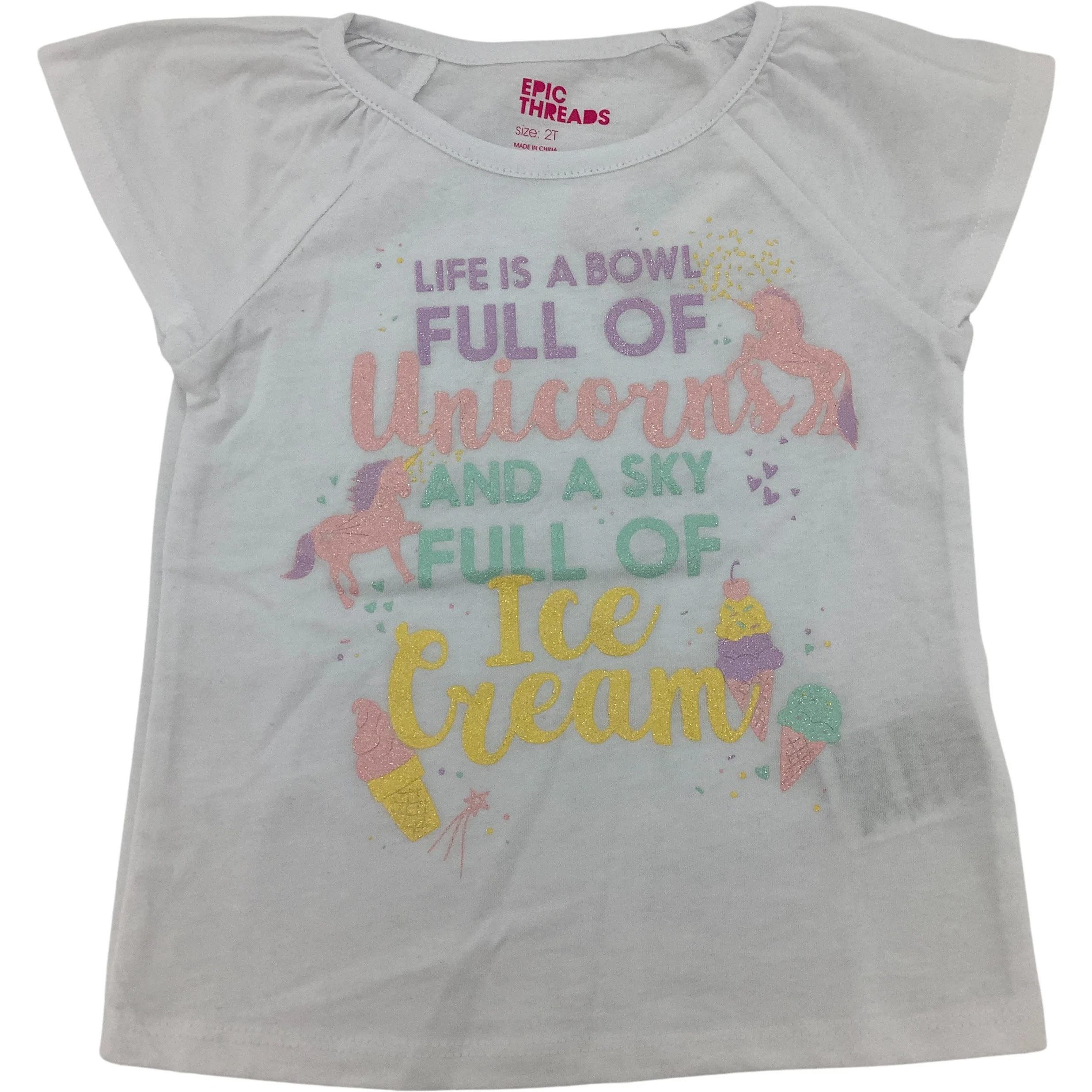 Epic Threads Girl's T-Shirt / White / Unicorn / Size 2T / Kid's Summer Clothes