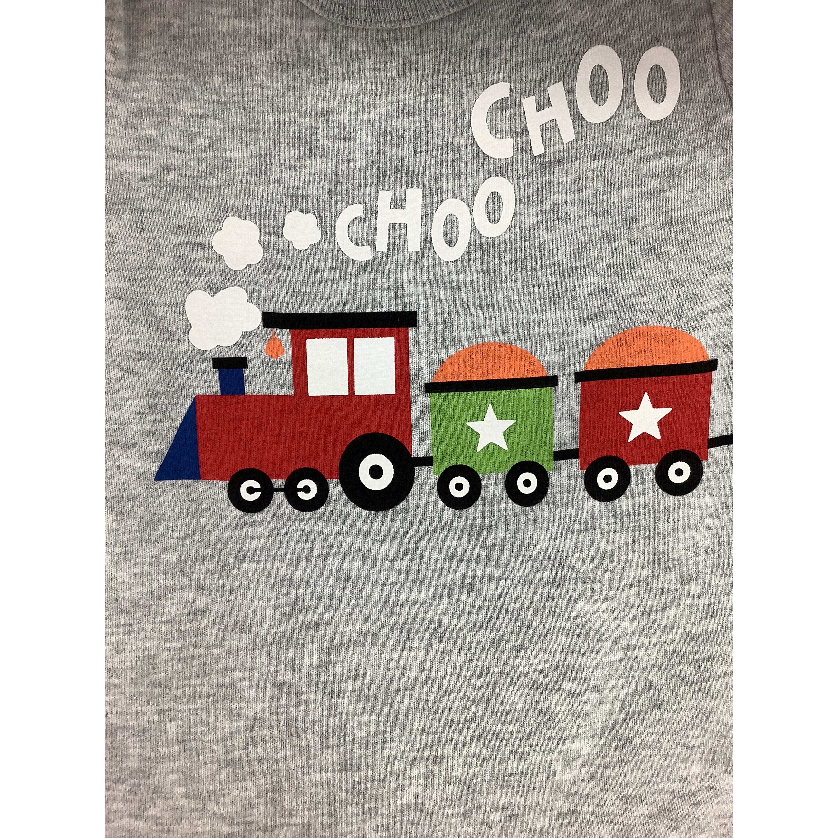 Rococo Infant's One Piece / 4 Piece Set / Train Theme / Blue and Grey / Size 18 Months