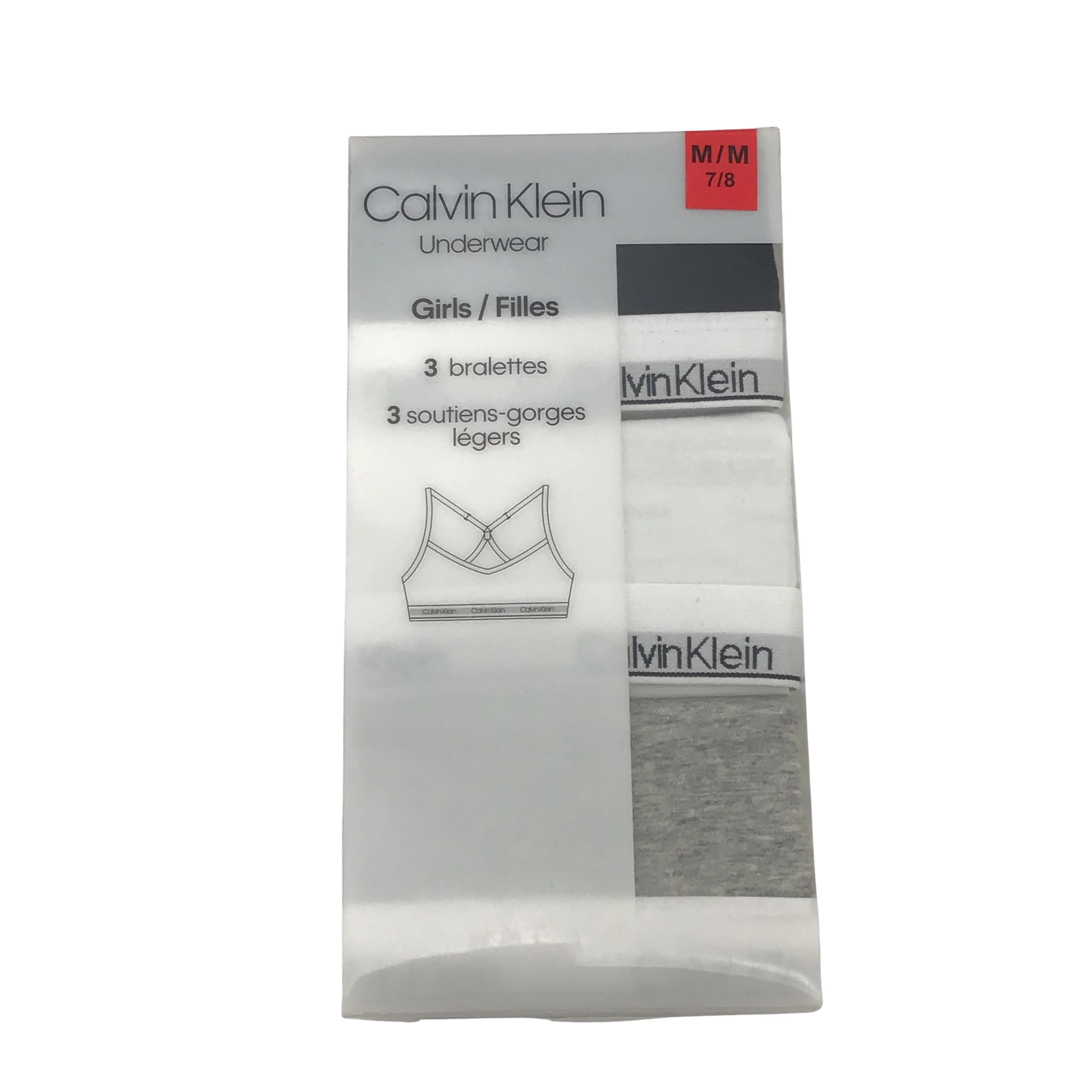 Calvin Klein: Girl's Bralettes / 3 Pack / Grey / Black / White / Various Sizes