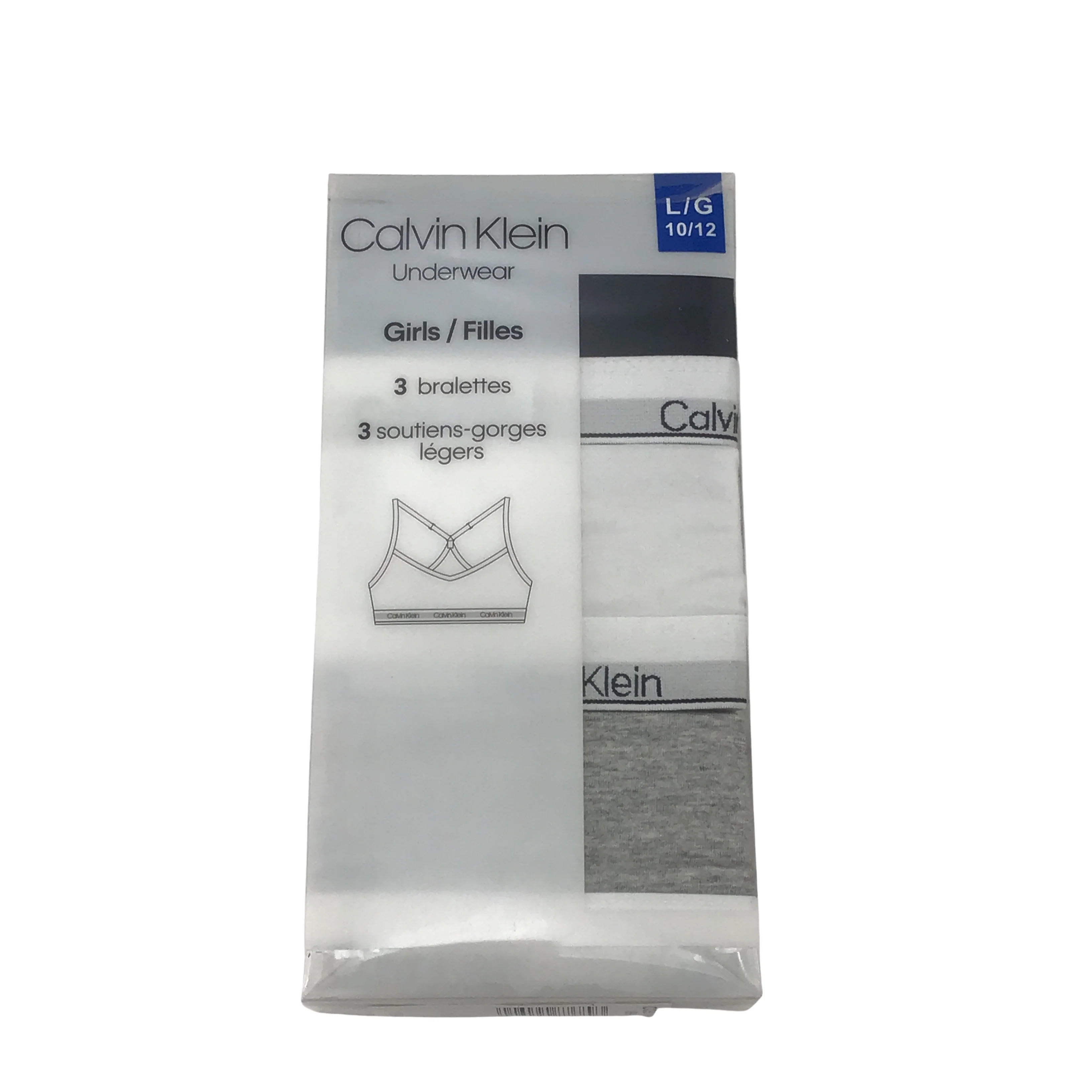 Calvin Klein: Girl's Bralettes / 3 Pack / Grey / Black / White / Various Sizes