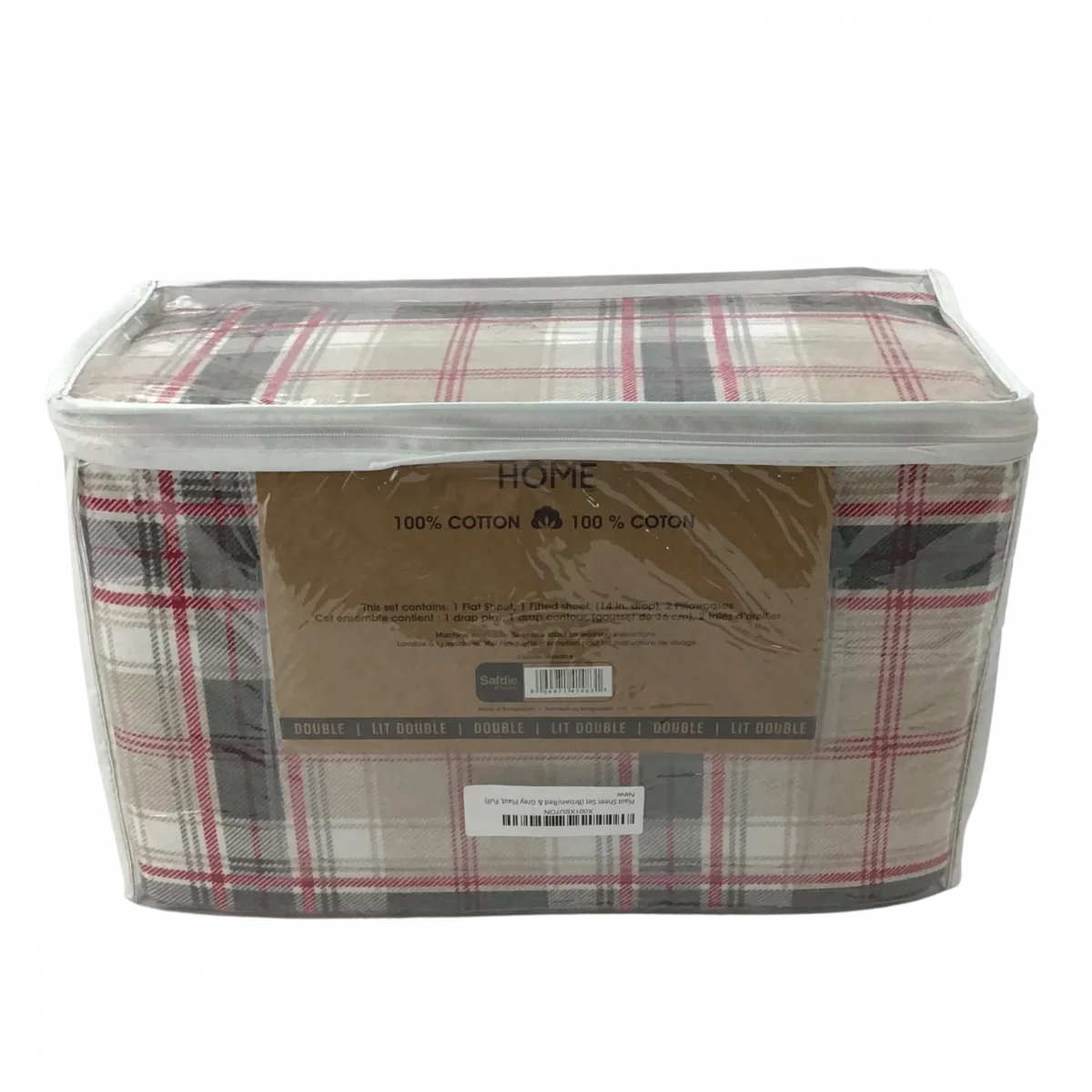 Safdie Flannel Sheet Set / King / Brown and Red / 4 Piece Set