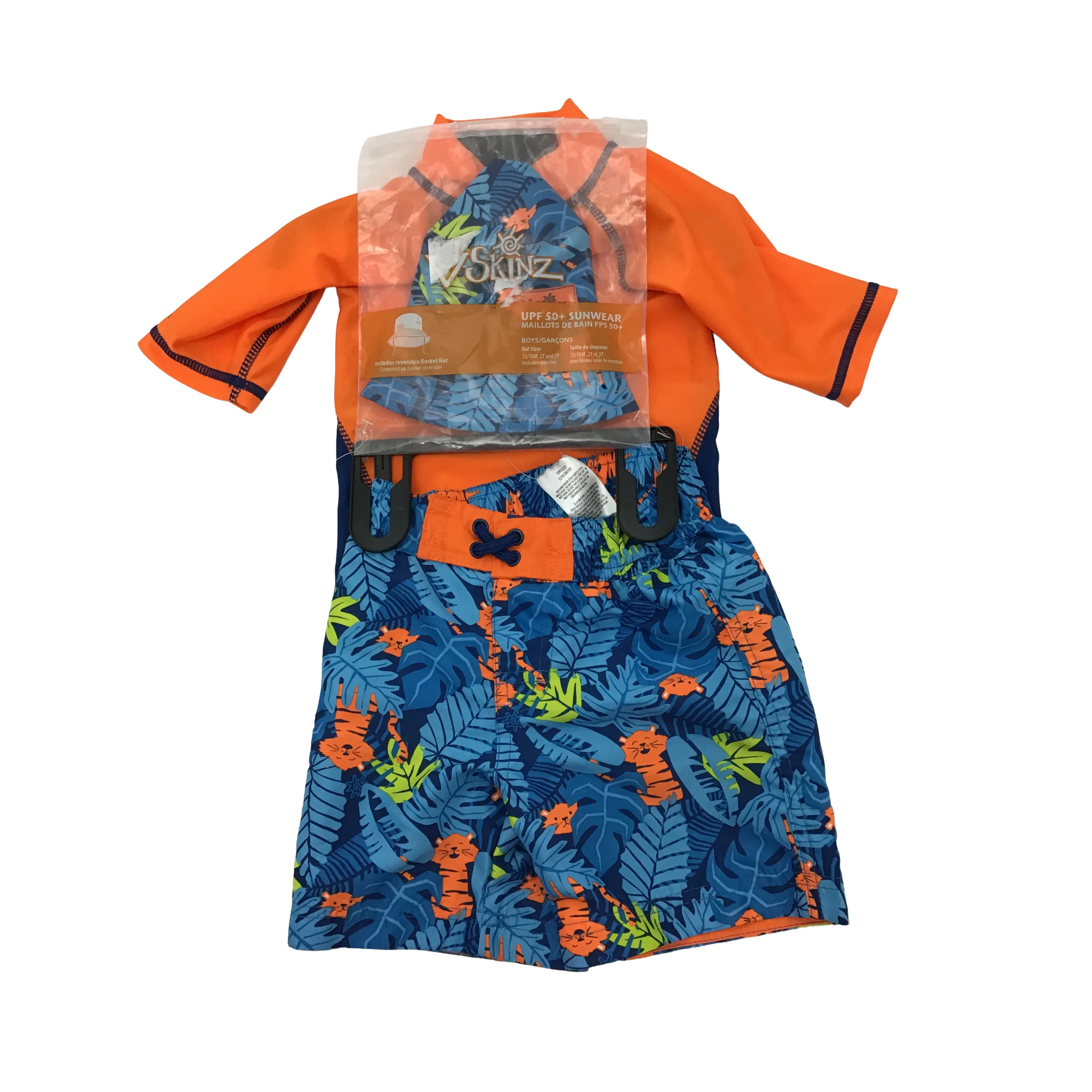 UV Skinz Boy's Bathing Suit / 3 Piece Set / Orange and Blue / Tiger Theme / Size 2T