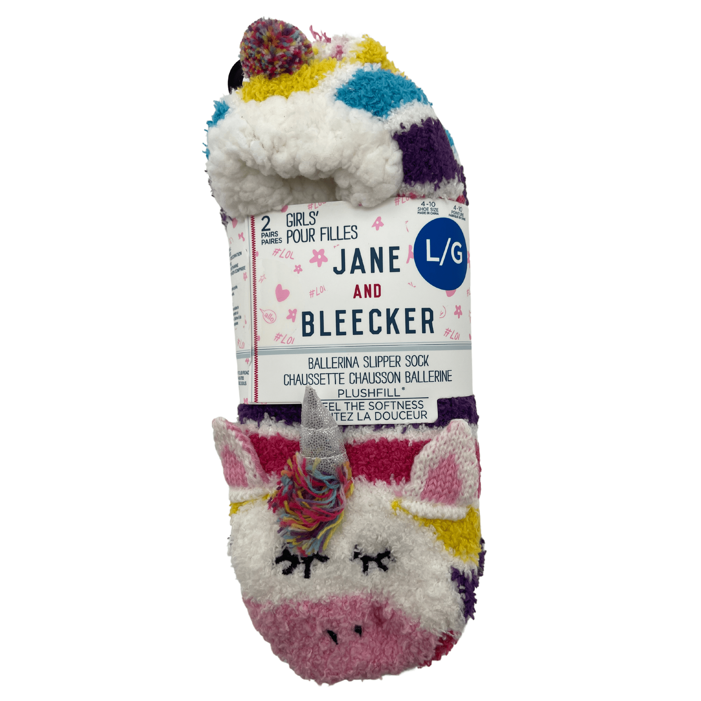 Jane and Bleecker Girl's Ballerina Slipper Socks / 2 Pack / Various styles and Sizes