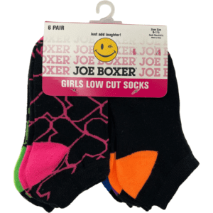 Joe Boxer Girl's Socks / Low Cut Socks / 6 Pack / Black with Neon / Various Sizes