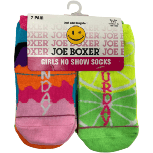 Joe Boxer Girl's Socks / No Show Socks / 7 Pack / Days of The Week / Various Sizes